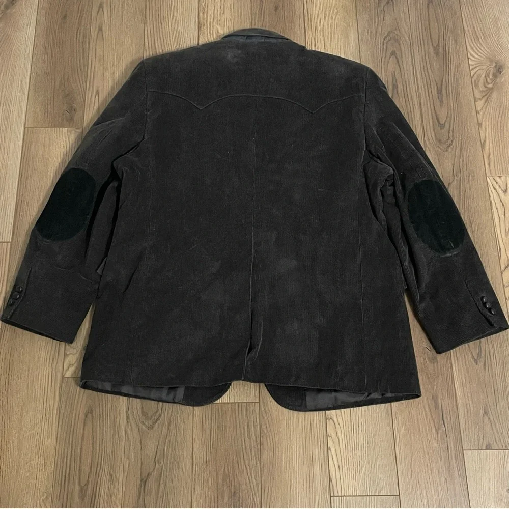 Circle S‎ Dallas Texas Corduroy Charcoal Gray Black Elbow Patch Sport Coat